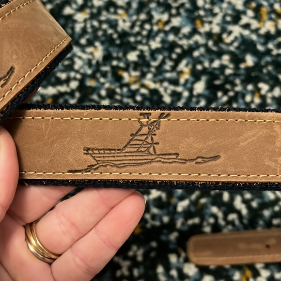 Men’s real leather 44” belt with navy canvas backing - Picture 8 of 10